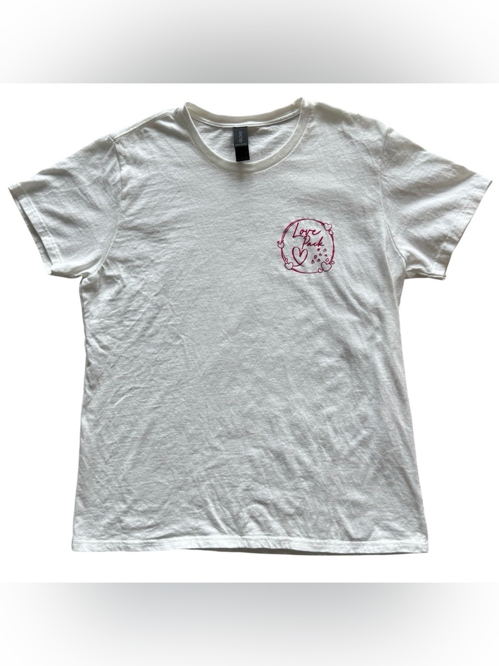 Gildan Love Pack Graphic T-Shirt White Crew Neck Short Sleeve Tee Size Large